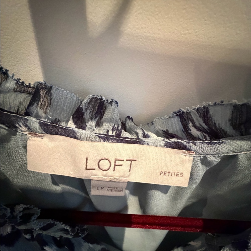 LOFT Petites Blue Ruffle Blouse